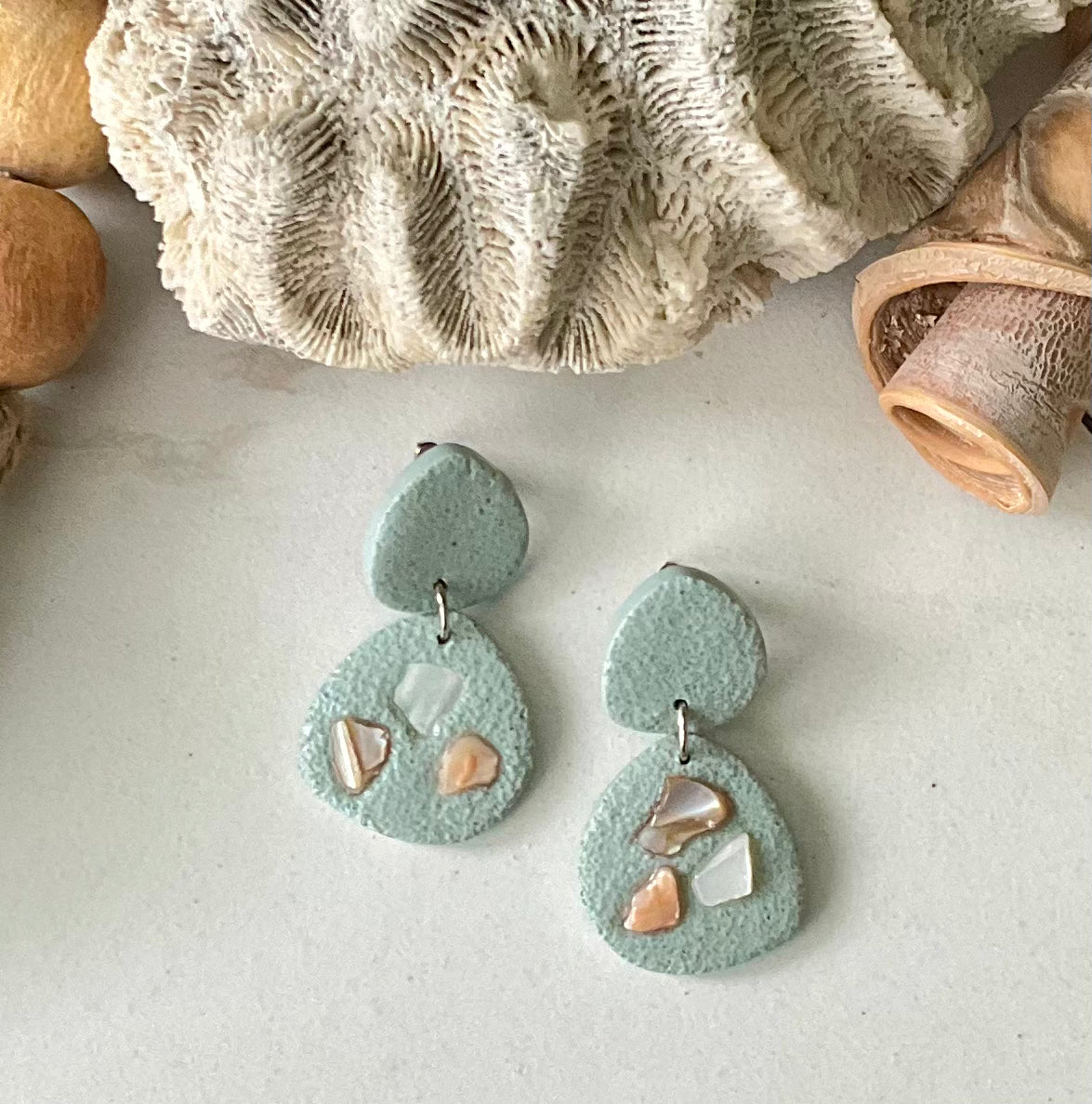 Shell Beach in Sea Foam Blue with Shell Detail