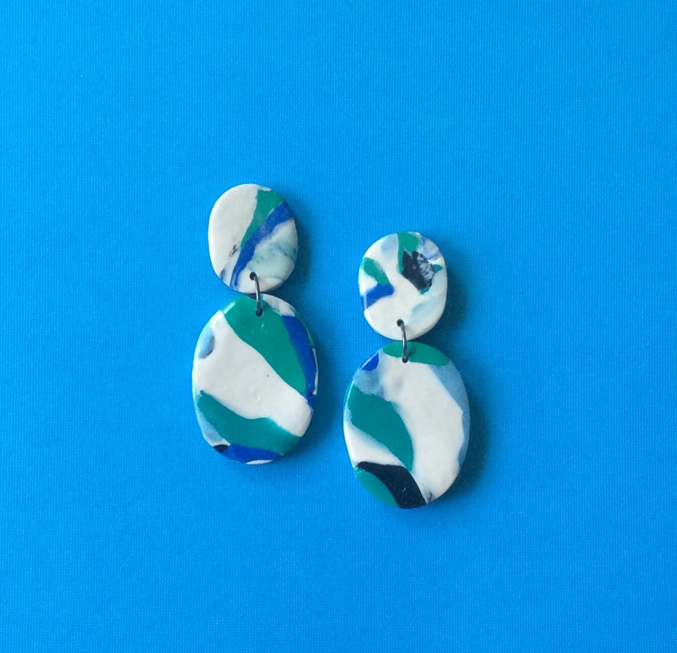 Abstract Oval in Teal, Navy, Sky Blue, Black, and Cream