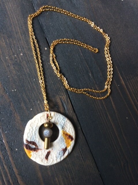 Sauyma Necklace in Crea, Mustard, and Brown