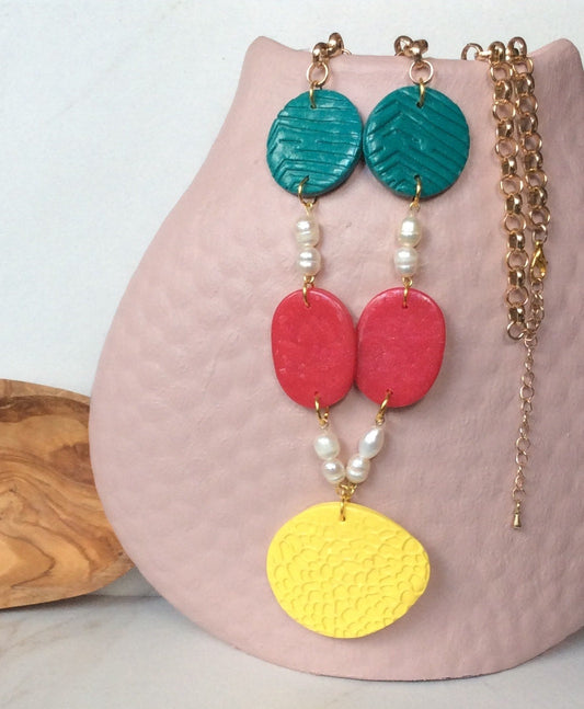 Venus in Yellow, Sea Glass, and Fuchsia with Pearl Detail